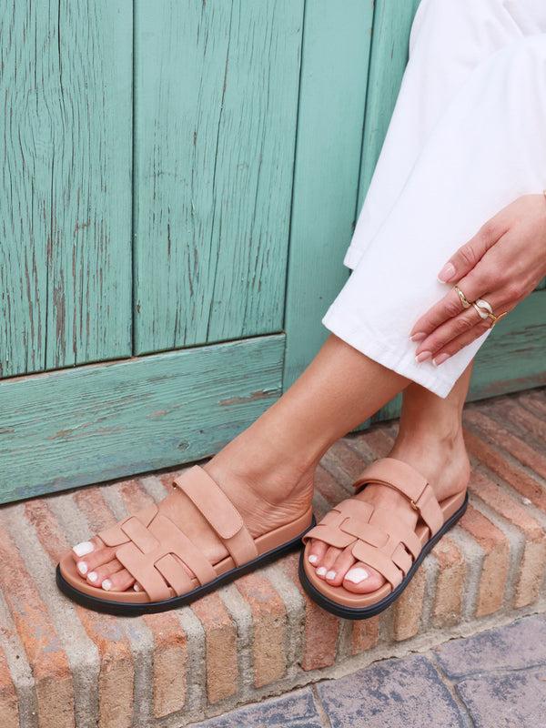linzi Dusky Pink Slip on Sandal With Woven Front Strap