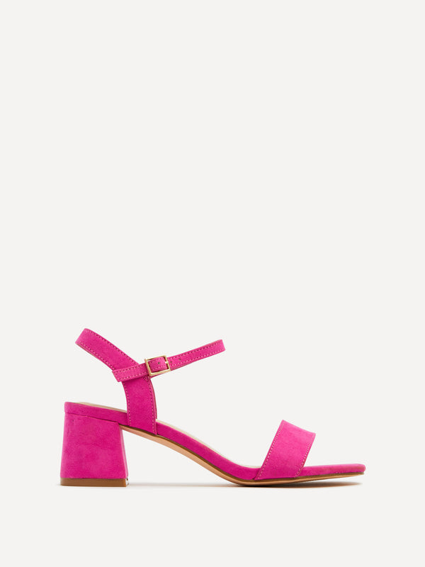 Linzi Fuchsia Faux Suede Low Chunky Block Heeled Sandal