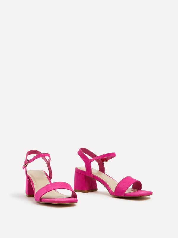 Linzi Fuchsia Faux Suede Low Chunky Block Heeled Sandal