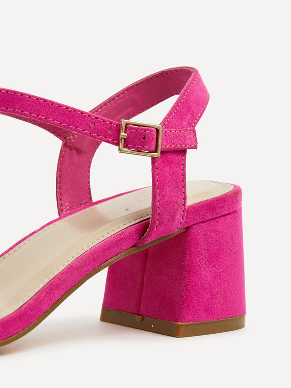 Linzi Fuchsia Faux Suede Low Chunky Block Heeled Sandal