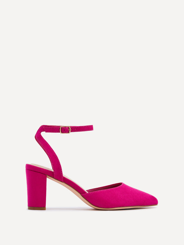 Linzi Fuchsia Faux Suede Mid Height Court Shoe With Sandal Back