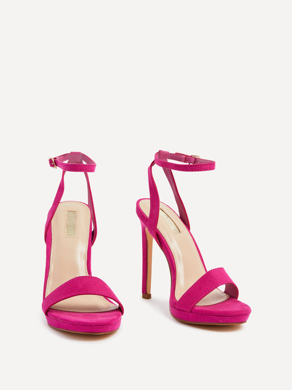 Linzi Fuchsia Suede Open Back Barely There Stiletto Sandal