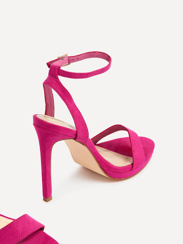 Linzi Fuchsia Suede Open Back Barely There Stiletto Sandal