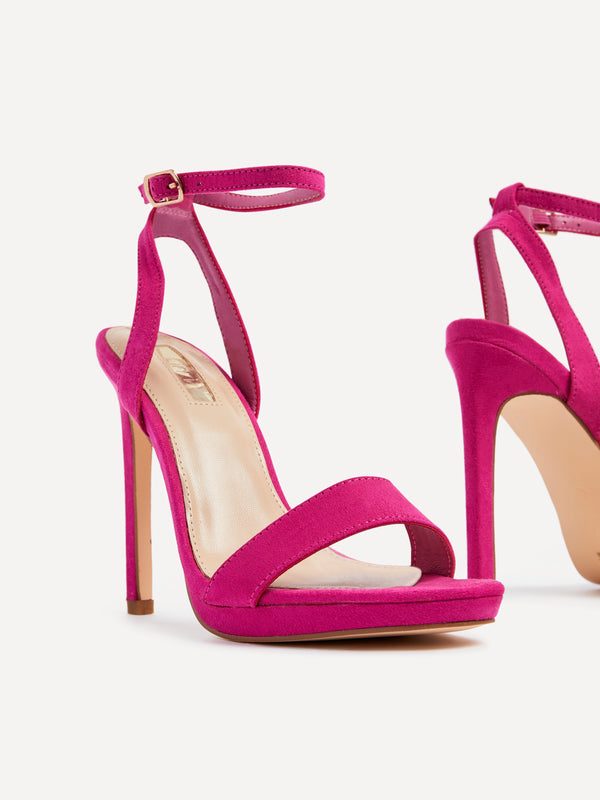 Linzi Fuchsia Suede Open Back Barely There Stiletto Sandal