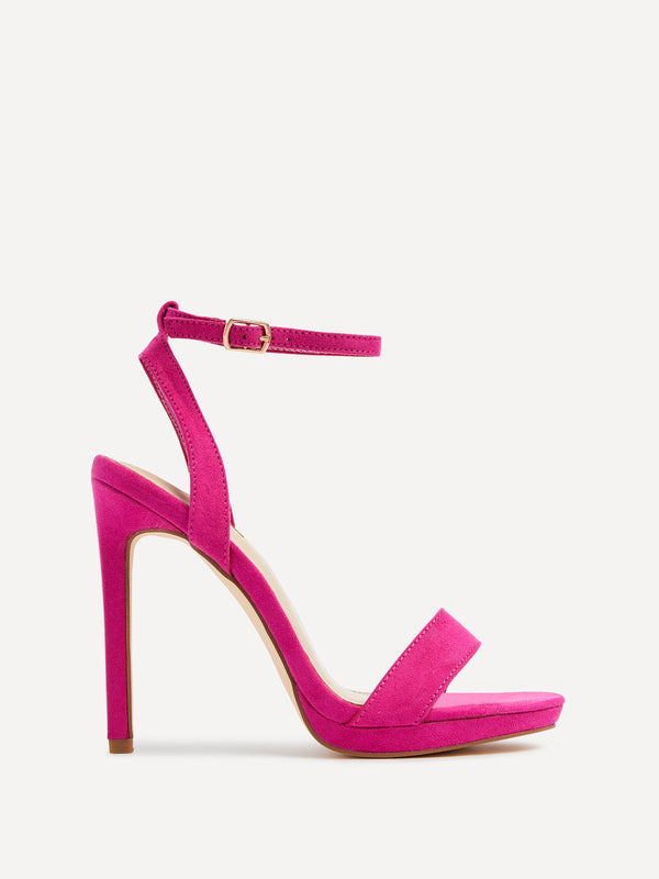 linzi Fuchsia Suede Open Back Barely There Stiletto Sandal