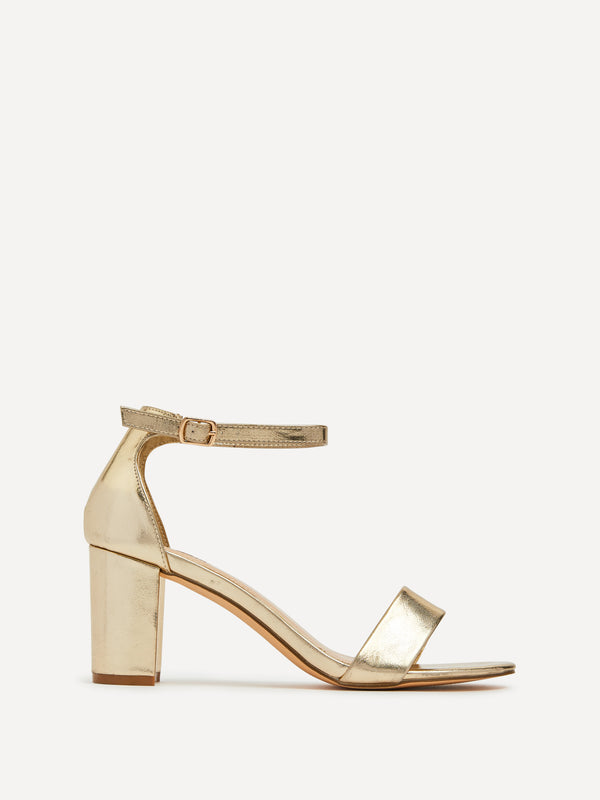Linzi Gold Faux Leather Barely There Closed Back Block Heeled Sandal