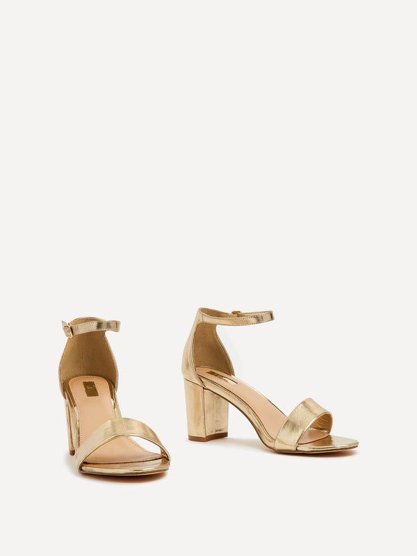 Linzi Gold Faux Leather Barely There Closed Back Block Heeled Sandal