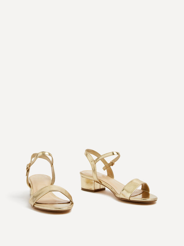 Linzi Gold Faux Leather Barely There Low Block Heeled Sandal