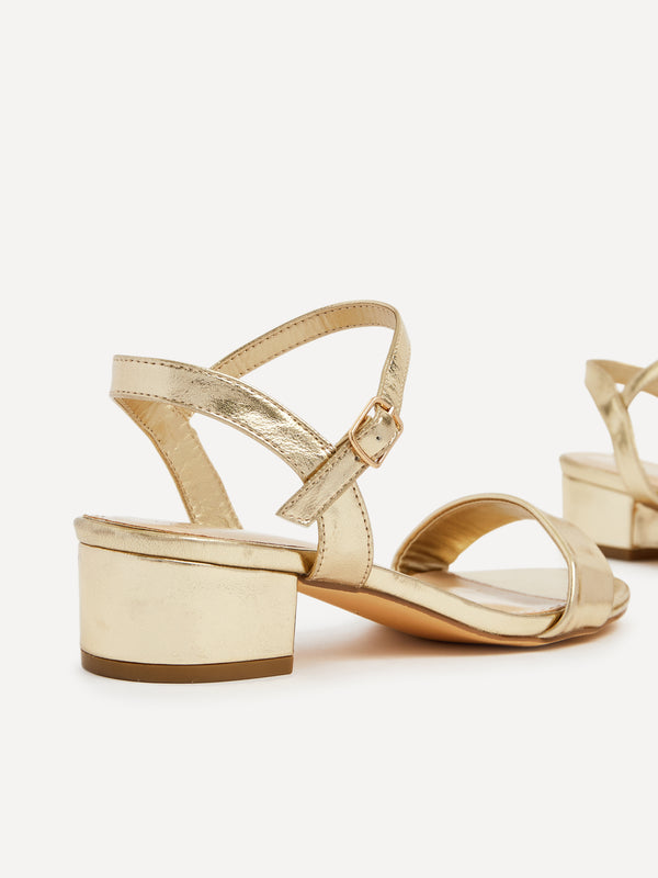 Linzi Gold Faux Leather Barely There Low Block Heeled Sandal