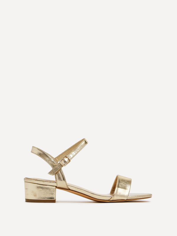 linzi Gold Faux Leather Barely There Low Block Heeled Sandal