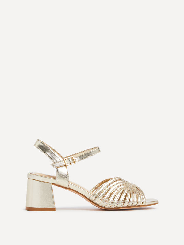 linzi Gold Faux Leather Block Heel With Strappy Upper