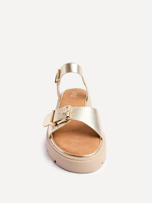 Linzi Gold Faux Leather Chunky Sandal With Buckle Detail