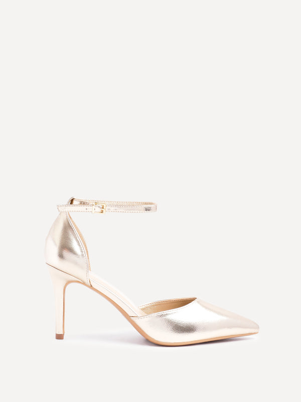 Linzi Gold Faux Leather Classic Stiletto Court Heel