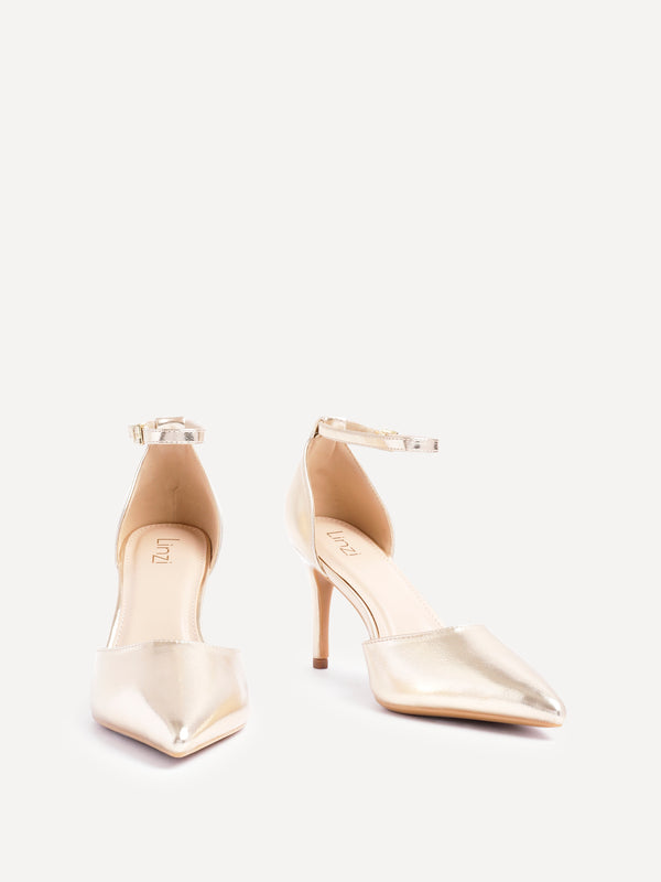 Linzi Gold Faux Leather Classic Stiletto Court Heel