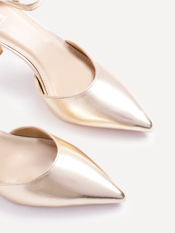 Linzi Gold Faux Leather Classic Stiletto Court Heel