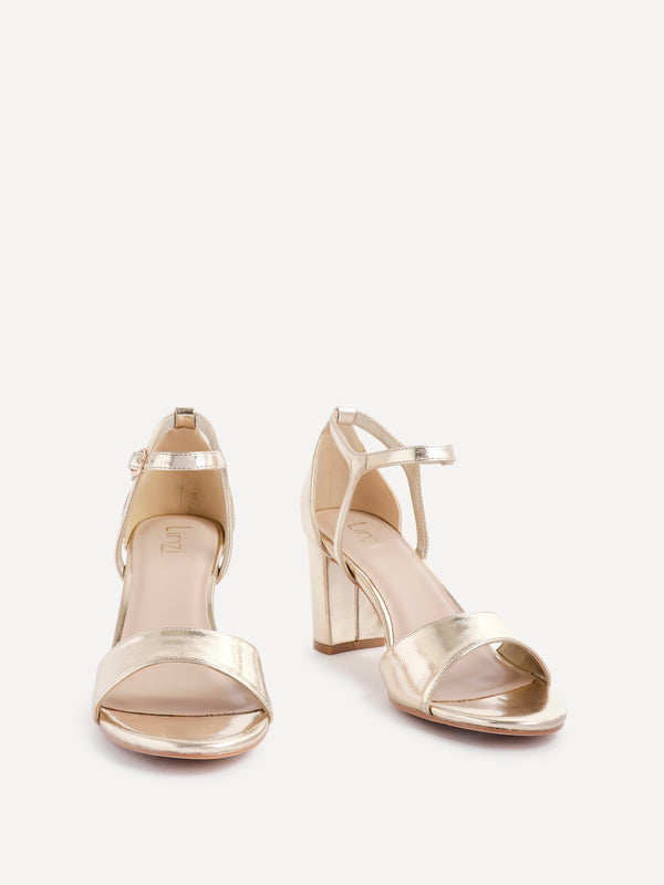 Linzi Gold Faux Leather Closed Back Block Heel Sandal