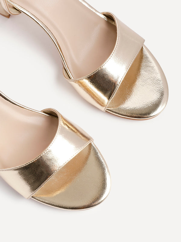 Linzi Gold Faux Leather Closed Back Block Heel Sandal