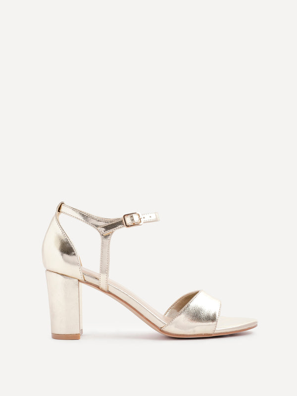 linzi Gold Faux Leather Closed Back Block Heel Sandal