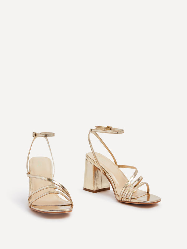 Linzi Gold Faux Leather Crossover Block Heeled Sandal
