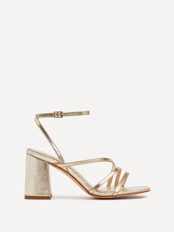 linzi Gold Faux Leather Crossover Block Heeled Sandal