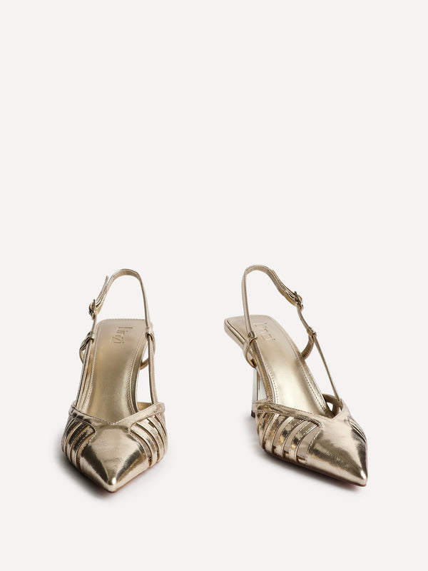 Linzi Gold Faux Leather Cut Out Slingback Court Heels