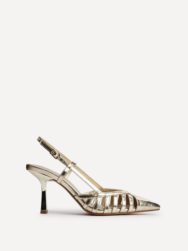 Linzi Gold Faux Leather Cut Out Slingback Court Heels