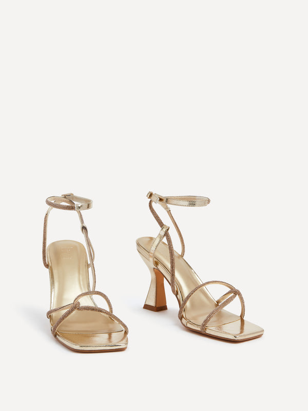 Linzi Gold Faux Leather Diamante Embellishes Strappy Heel