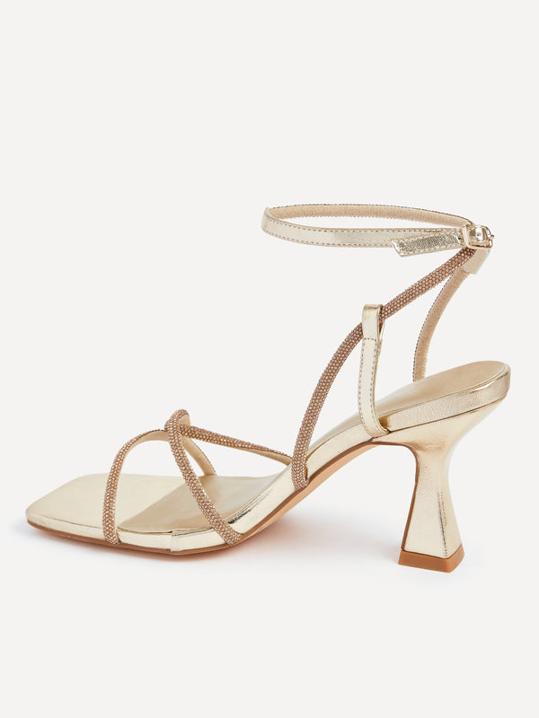 Linzi Gold Faux Leather Diamante Embellishes Strappy Heel