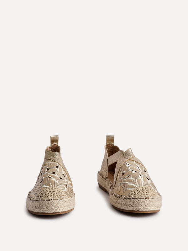 Linzi Gold Faux Leather Flower Cut Out Espadrille Sandal