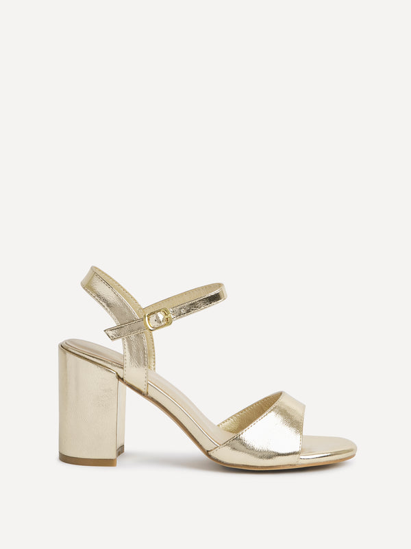 Linzi Gold Faux Leather Open Back Barely There Block Heel