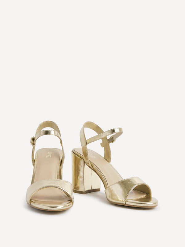 Linzi Gold Faux Leather Open Back Barely There Block Heel