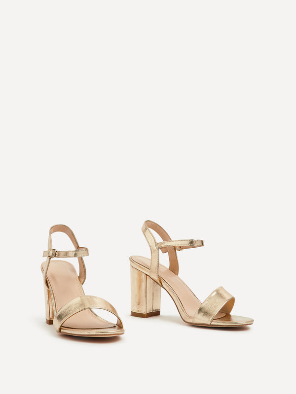 Linzi Gold Faux Leather Open Back Barely There Block Heeled Sandal