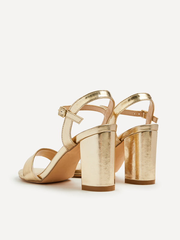 Linzi Gold Faux Leather Open Back Barely There Block Heeled Sandal
