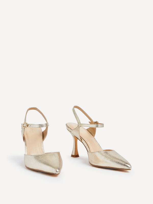 Linzi Gold Faux Leather Open Back Stiletto Court Heel