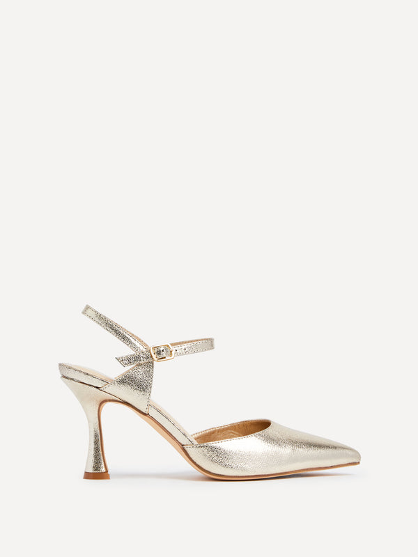 linzi Gold Faux Leather Open Back Stiletto Court Heel