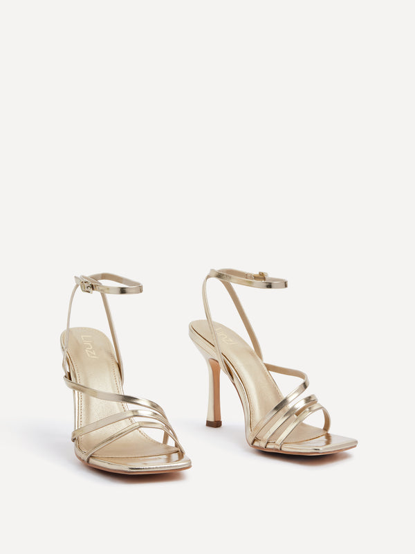 Linzi Gold Faux Leather Strappy Heel Sandal With Ankle Strap