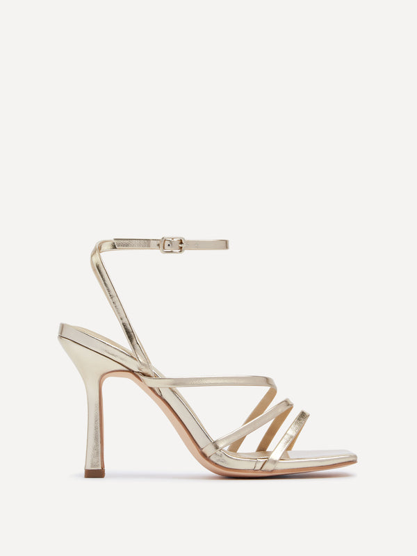 linzi Gold Faux Leather Strappy Heel Sandal With Ankle Strap