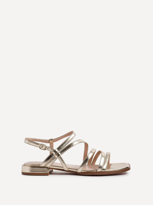 Linzi Gold Faux Leather Strappy Sandals With Mini Block Heel