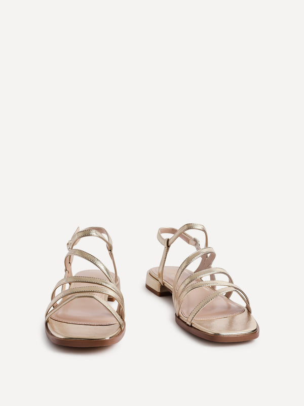 Linzi Gold Faux Leather Strappy Sandals With Mini Block Heel