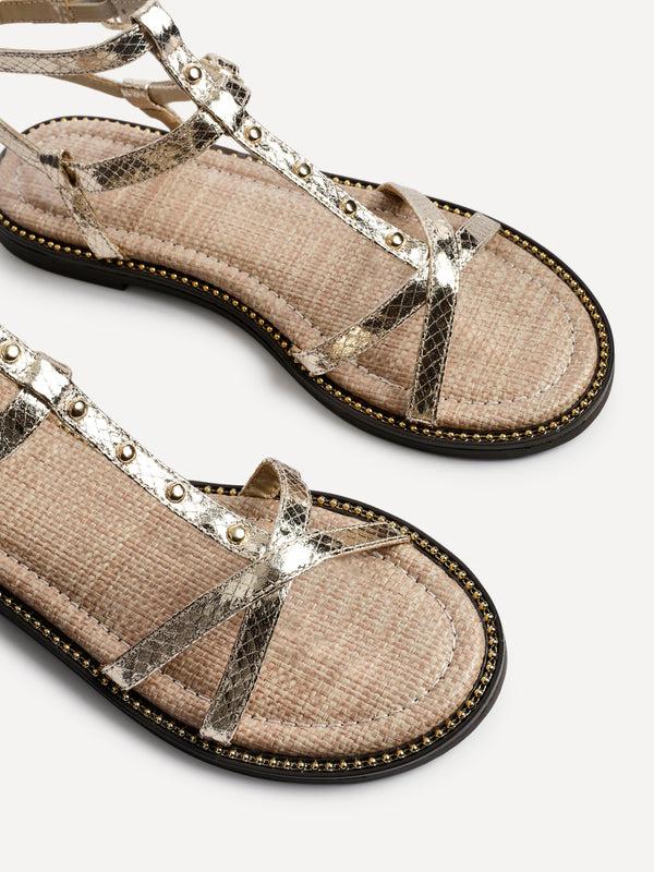 Linzi Gold Faux Leather Studded Gladiator Style Sandal