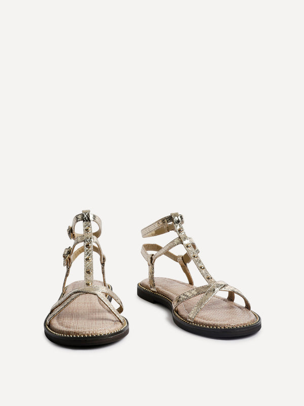 Linzi Gold Faux Leather Studded Gladiator Style Sandal