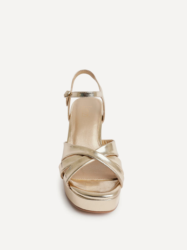 Linzi Gold Faux Leather Wide Fit Crossover Platform Heels