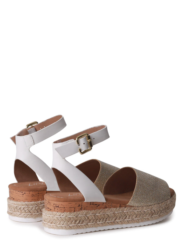 Linzi Gold Glitter Faux Leather Two Part Espadrille Inspired Wedge