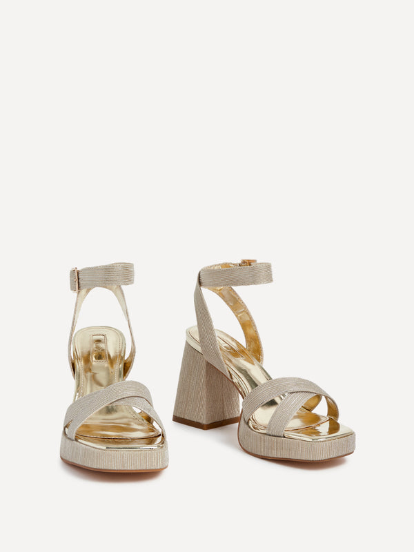 Linzi Gold Glitter Platform With Crossover Front Strap