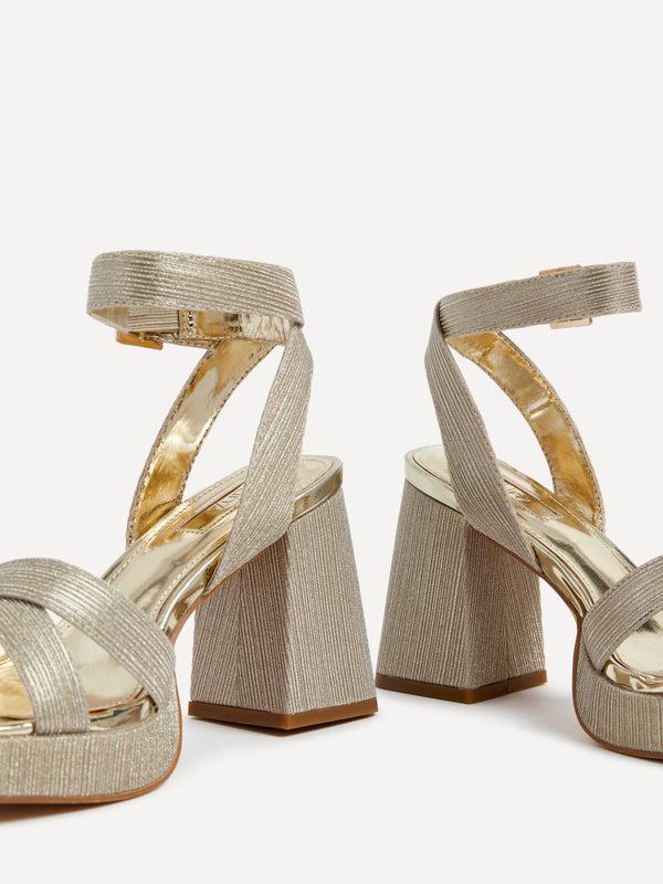 Linzi Gold Glitter Platform With Crossover Front Strap