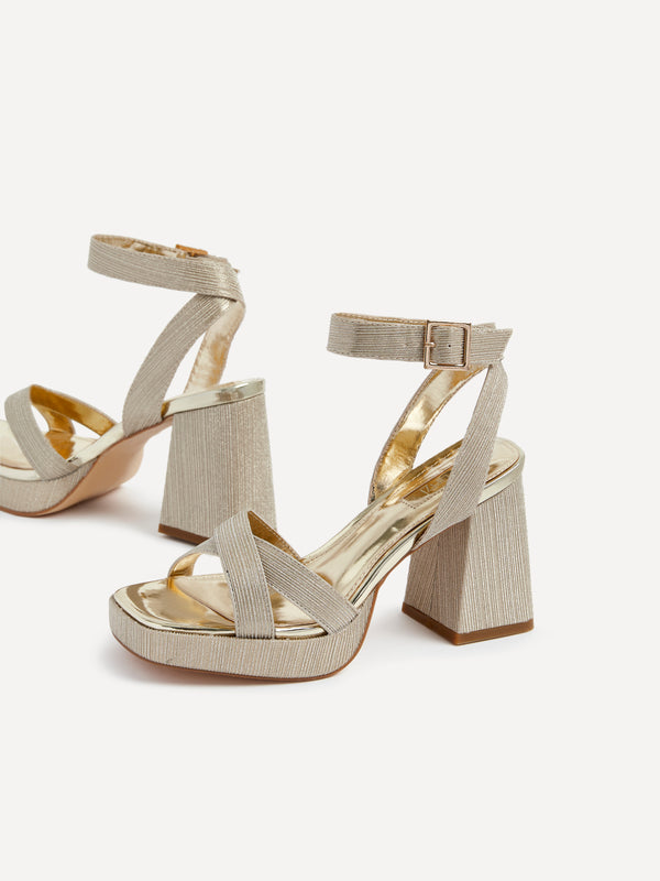 Linzi Gold Glitter Platform With Crossover Front Strap