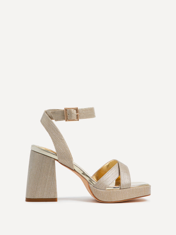 linzi Gold Glitter Platform With Crossover Front Strap