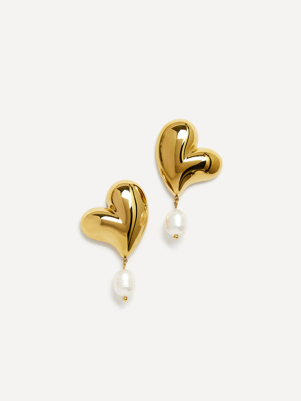 Linzi Gold Heart Stud Earrings With Freshwater Pearl Drop