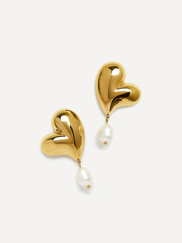 Linzi Gold Heart Stud Earrings With Freshwater Pearl Drop