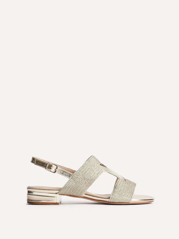 Linzi Gold Woven Slingback Low Block Heeled Sandals